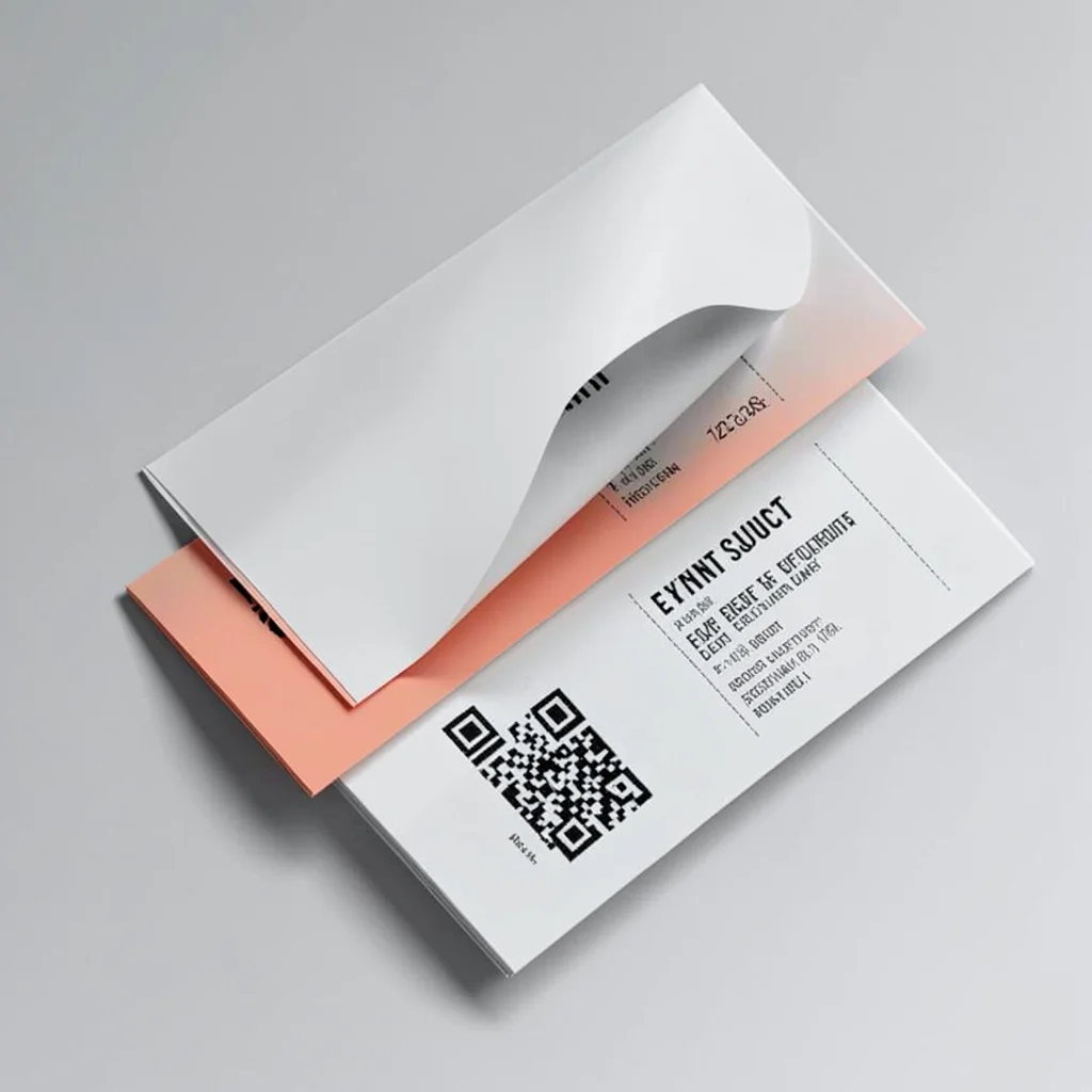 Stacked trio of translucent event tickets offset diagonally, top sheet curling t