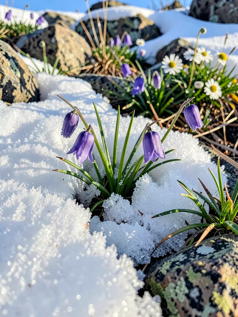 Soldanella emerging from ice