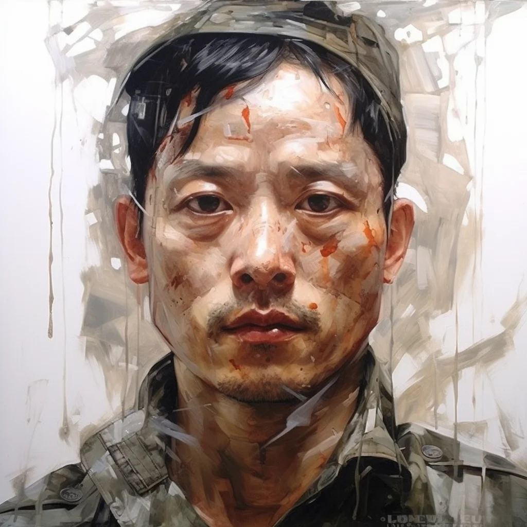 Painting portrait by Jenny Saville. vietnamese soldie
