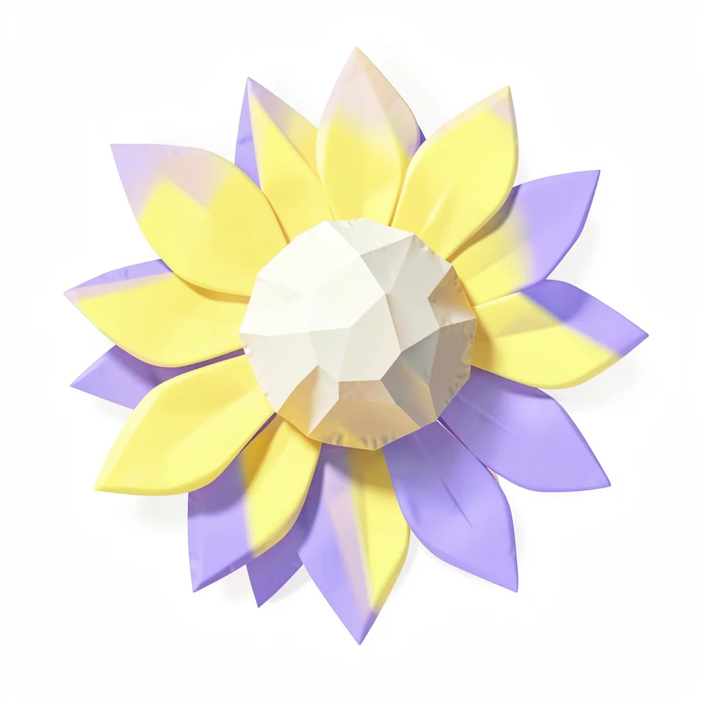 Radiant butter-yellow lowpoly sunflower head with chunky cream center facets and