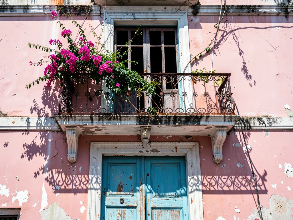 Balcony Vine Over Pink Door