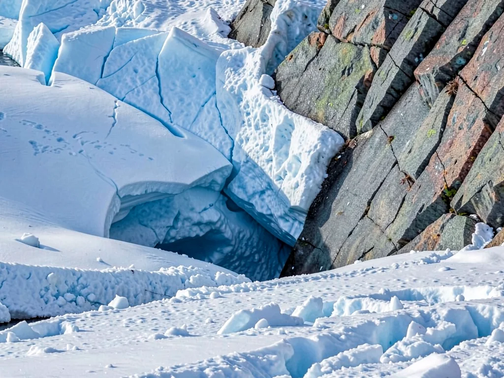 Ice meeting rock showing contact zone