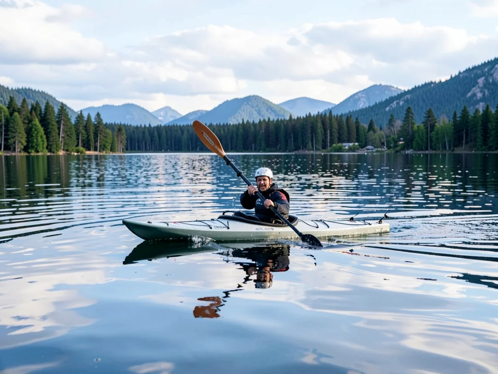 Kayaker on calm lake