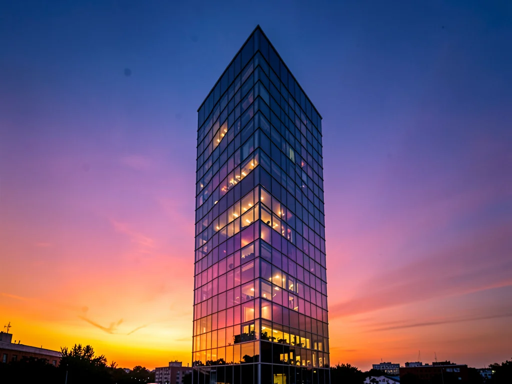 Single tower catching entire sunset spectrum