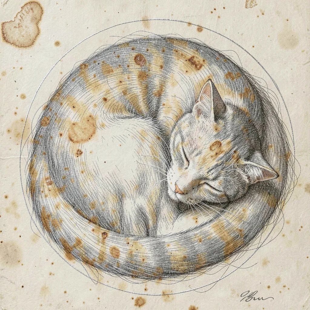Sleeping cat curled in circle