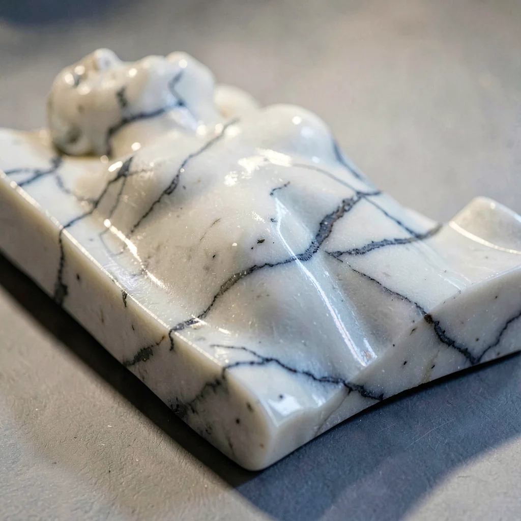 Sculpture-on-stone material study spread of a polished marble torso fragment und