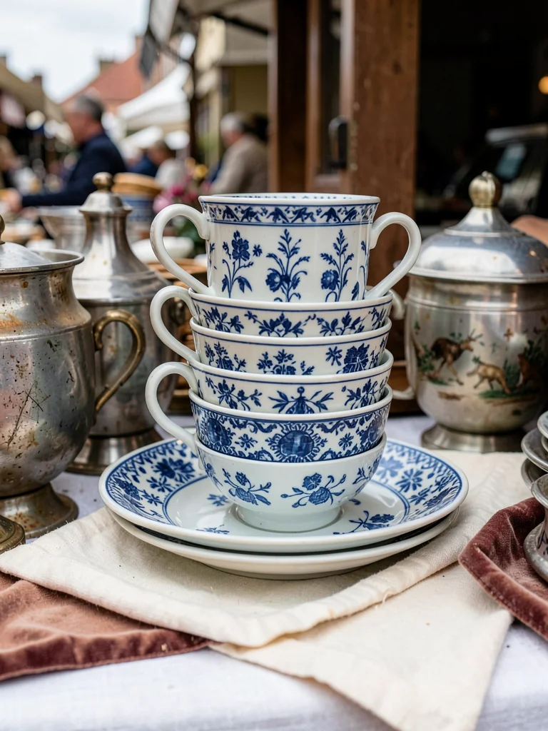 Stacked Delft Porcelain Cups