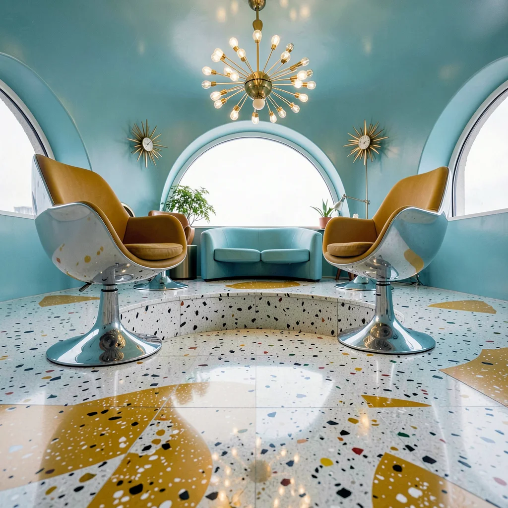 Terrazzo Floor Detail with Chrome Reflection
