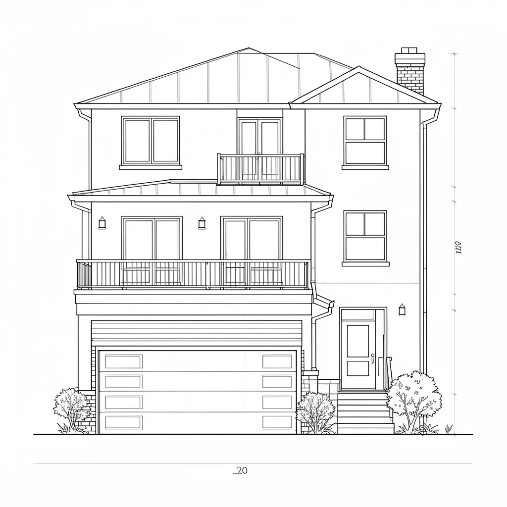townhouse floor plan stack three levels with garage, blueprint