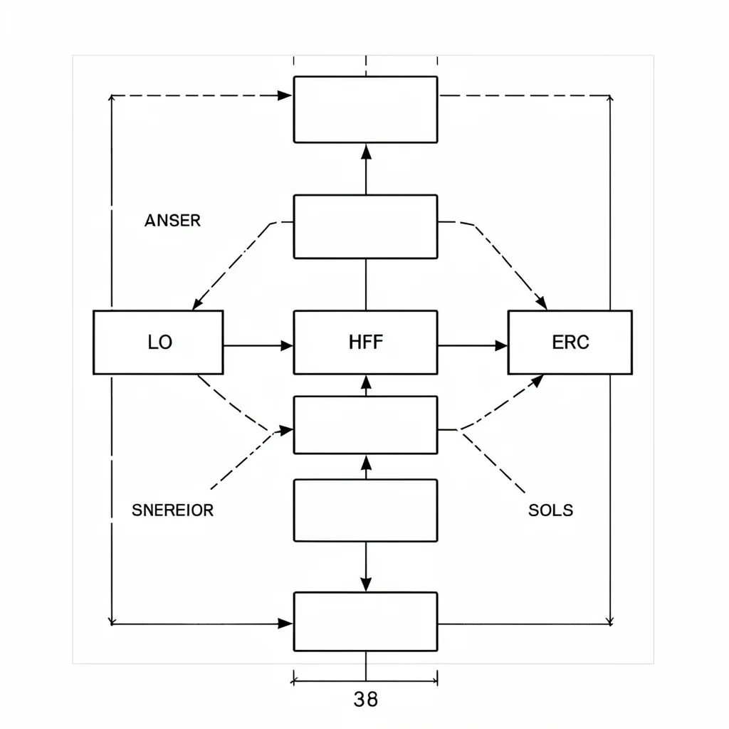 Blueprint diagram of a software architecture stack with labeled boxes and connec