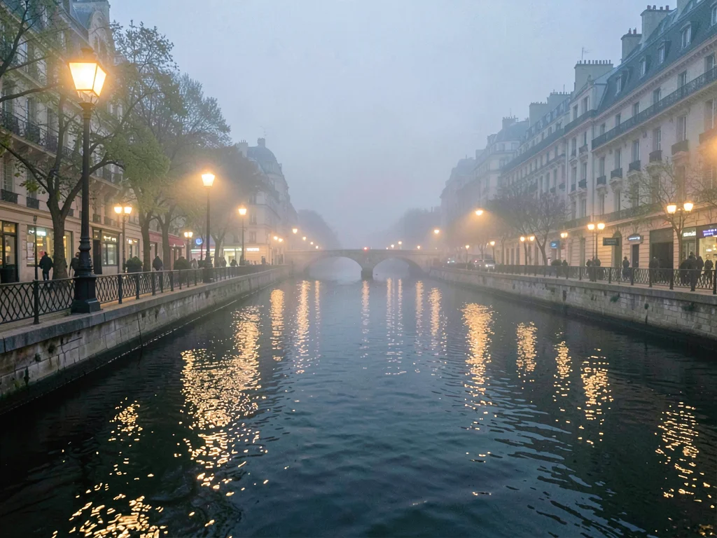 Street lamps creating halo pattern in fog