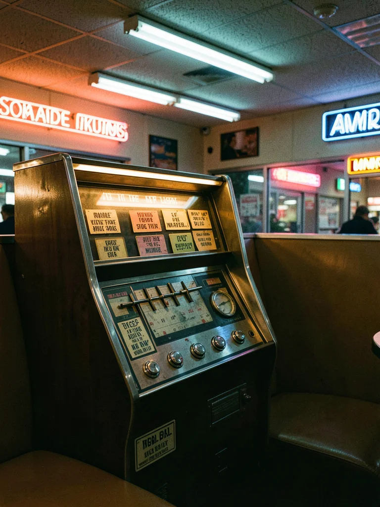 Jukebox selector panel with faded song cards
