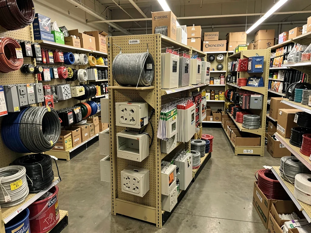 Electrical aisle, wire spools and outlet boxes, the infrastructure of power