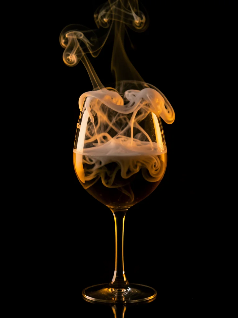 Smoke filling a wine glass, the heavy vapor settling, spilling over the rim in s