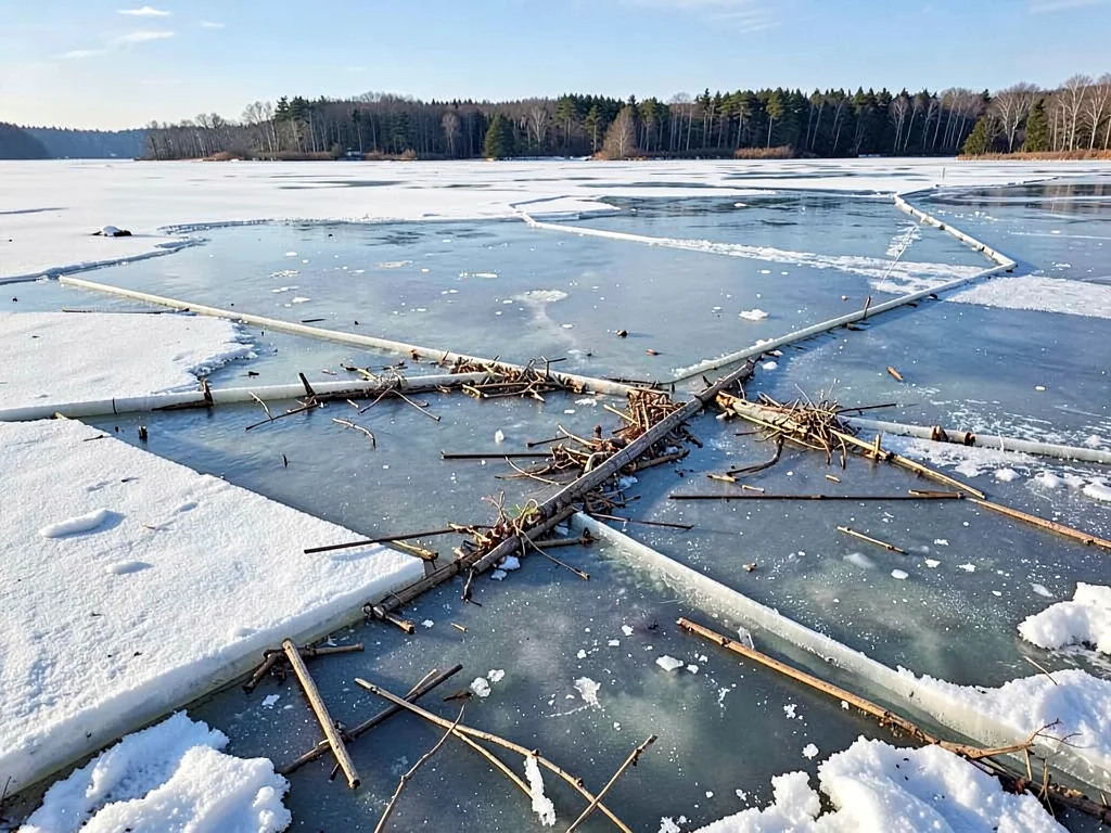 Debris on ice showing melt history