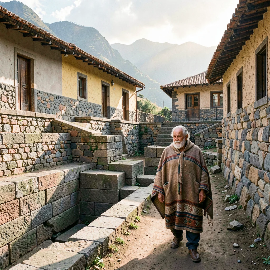 Cusco Inca-colonial interface, stone empire dialogue, An elderly man in traditio