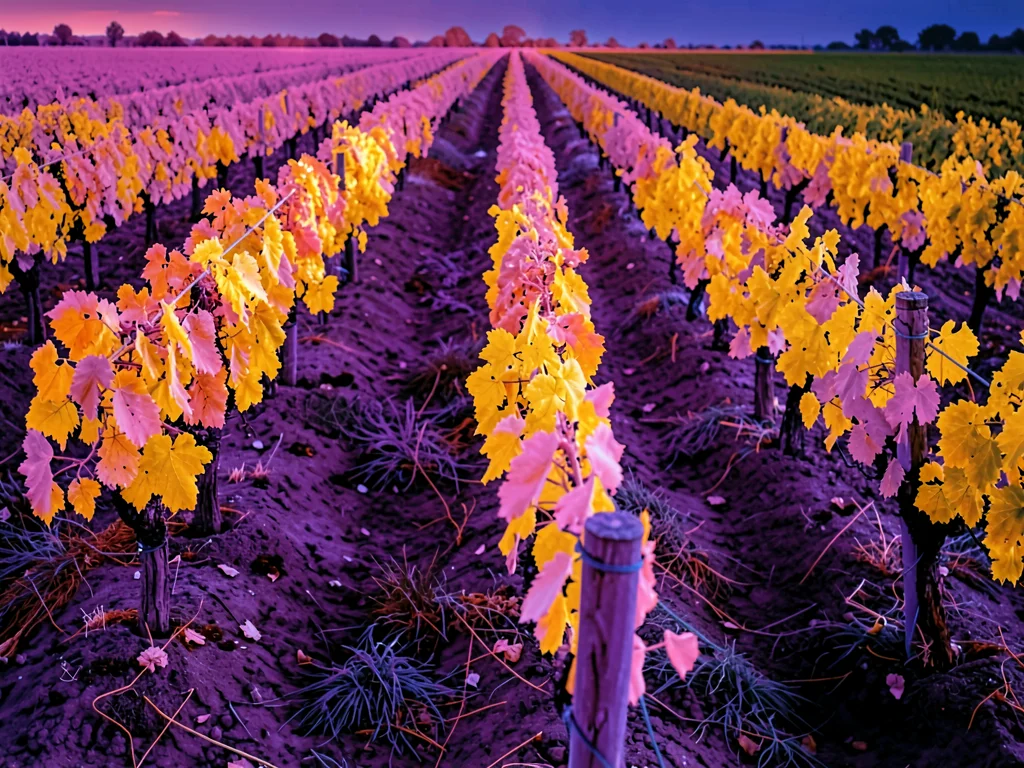 Vineyard rows in infrared glow