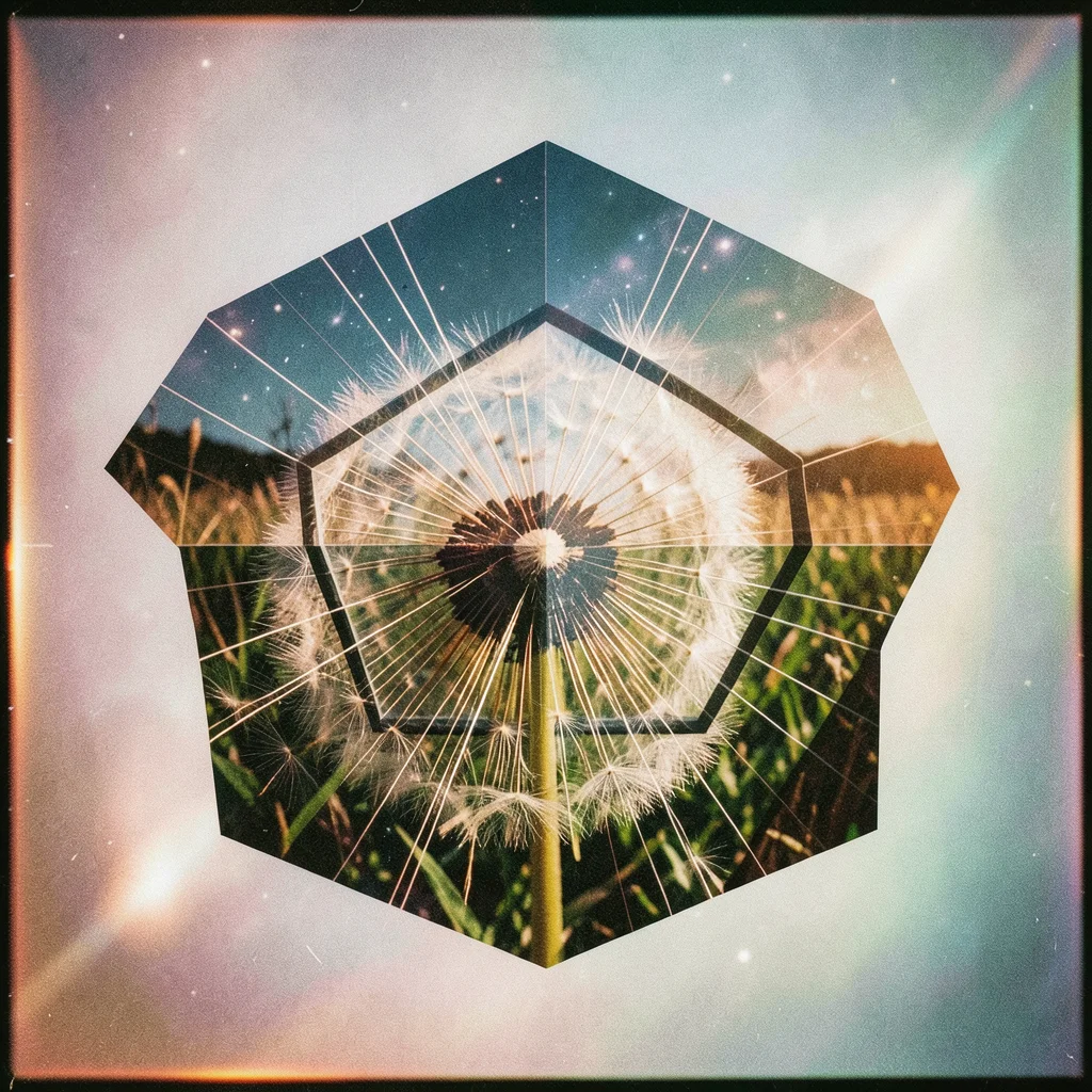 Radial line pattern merged with dandelion seed head, geometric rays matching nat