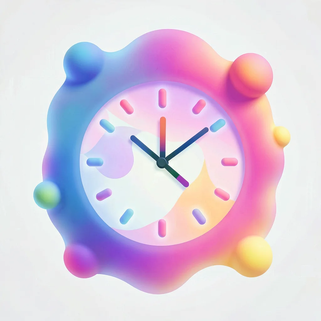 Organic blob gradient illustration, clock with time blob abstractions , soft rou