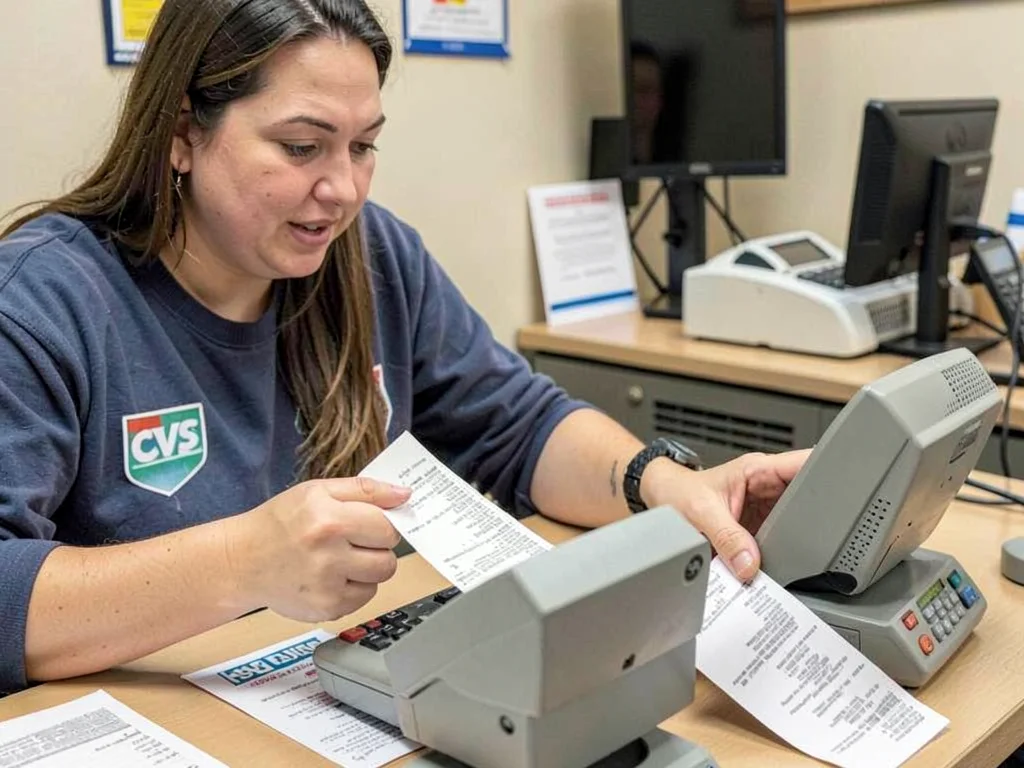 Receipt tape running out mid-transaction, the paper crisis, cashier apologizing