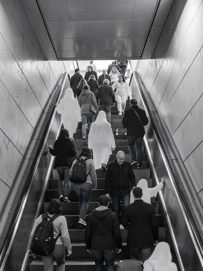 Escalator crowd ghosts
