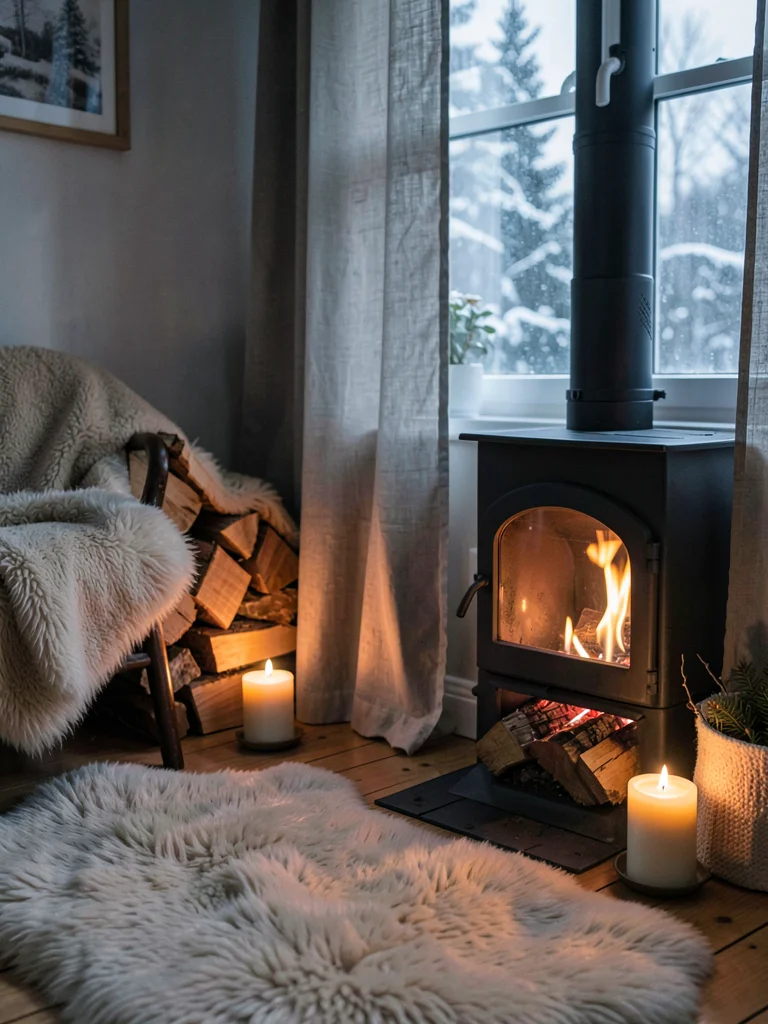 Cast-Iron Stove with Firewood Stack