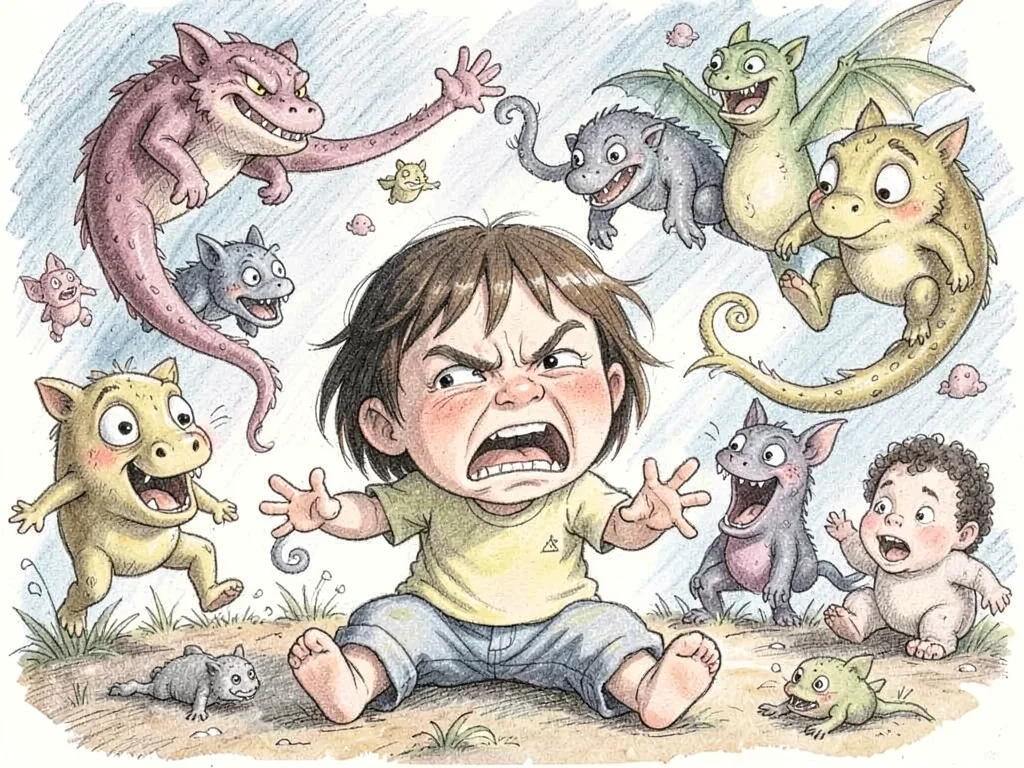 Child tantrum with swirling monsters