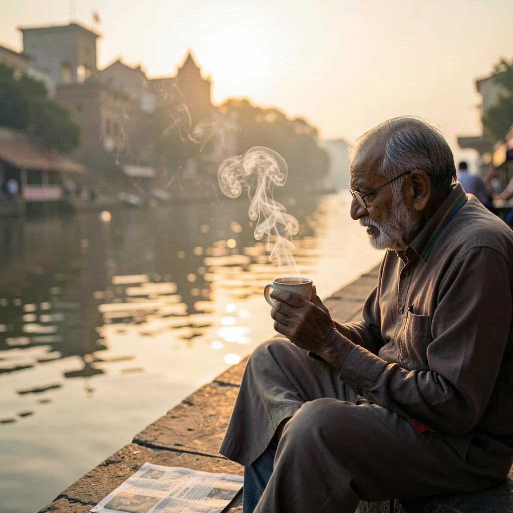 Morning chai on ghat step
