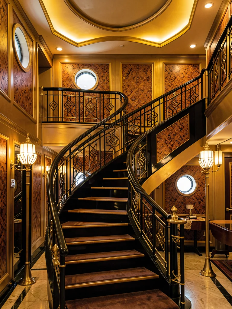 Bronze Staircase with Geometric Finials