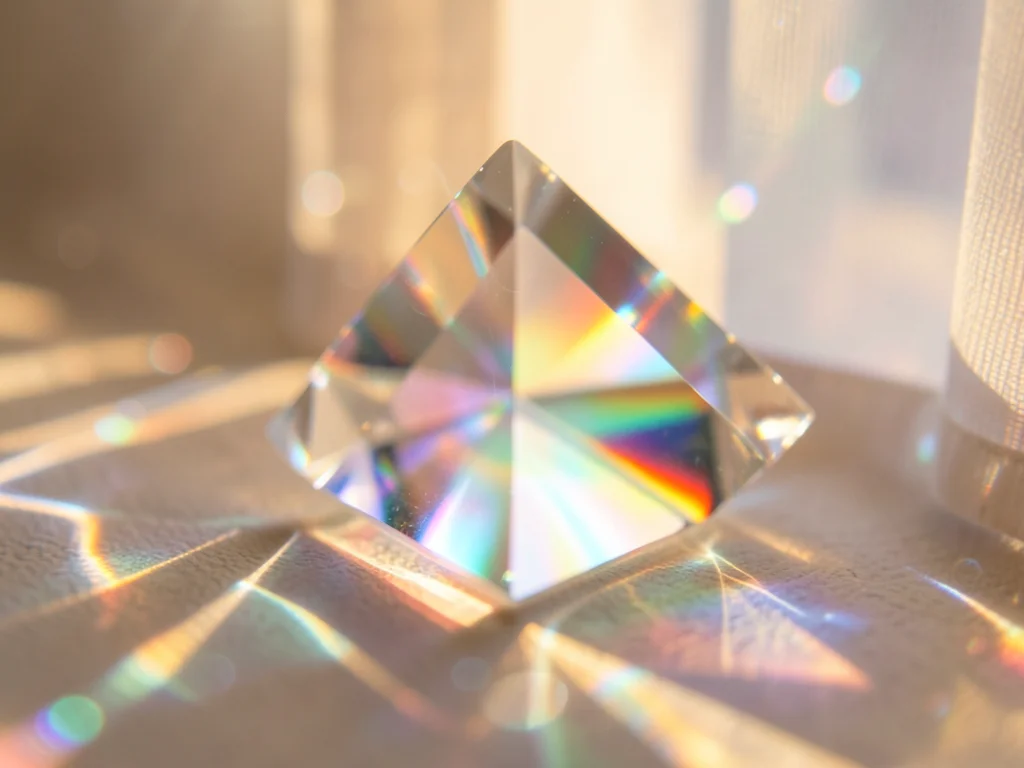 Warm light through sheer curtain creating gentle abstract color gradients