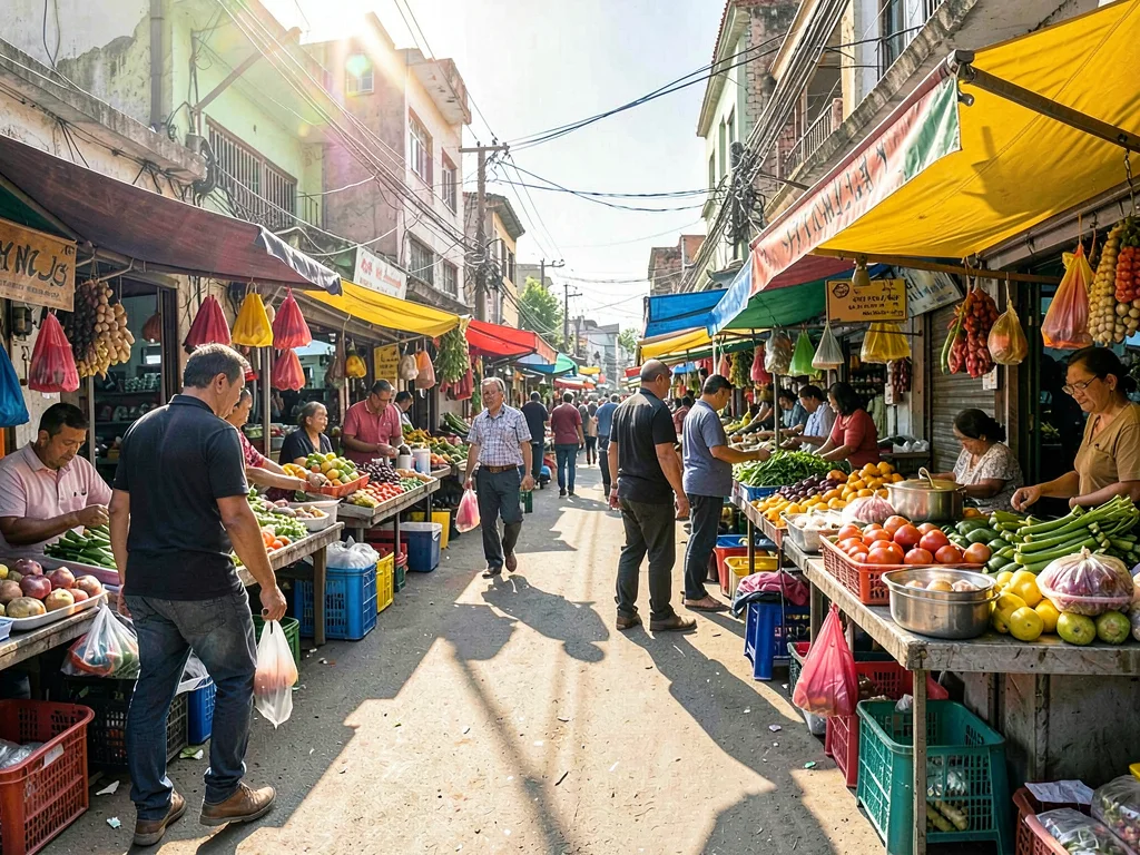 Market in hard sun
