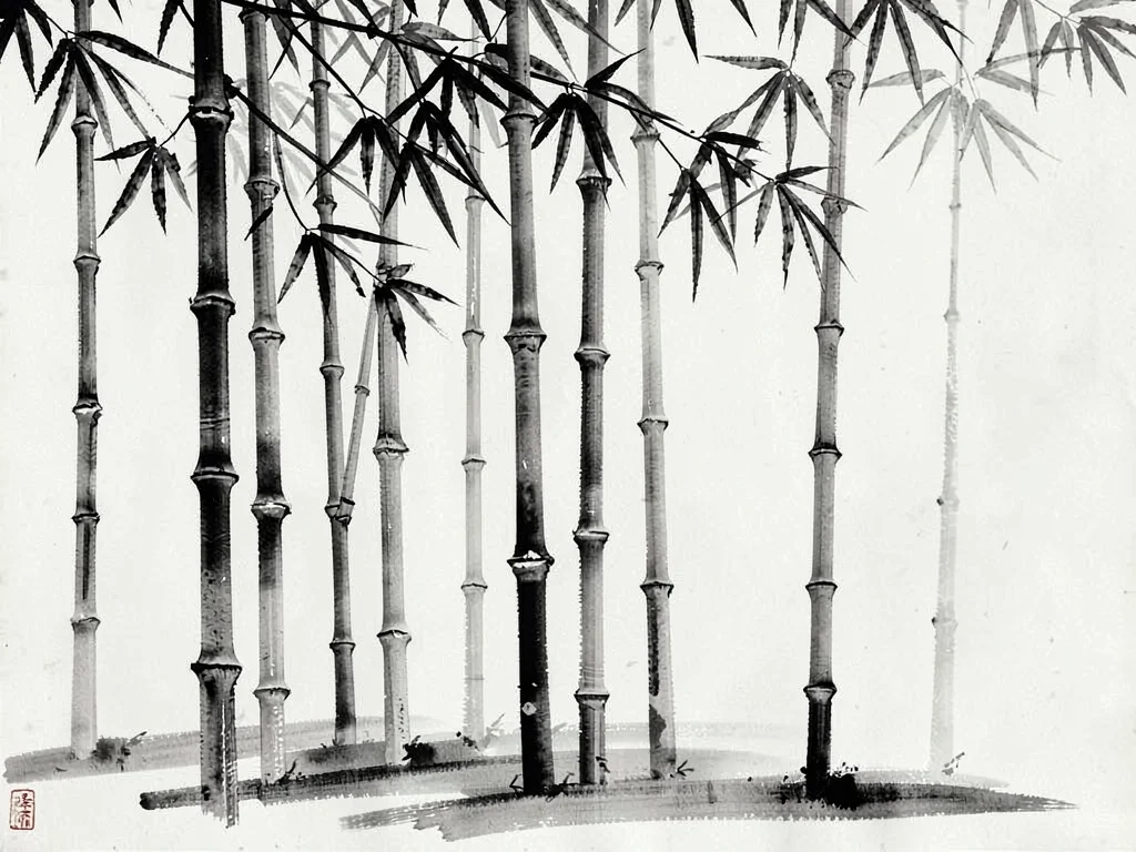 Bamboo stalks as vertical calligraphy strokes