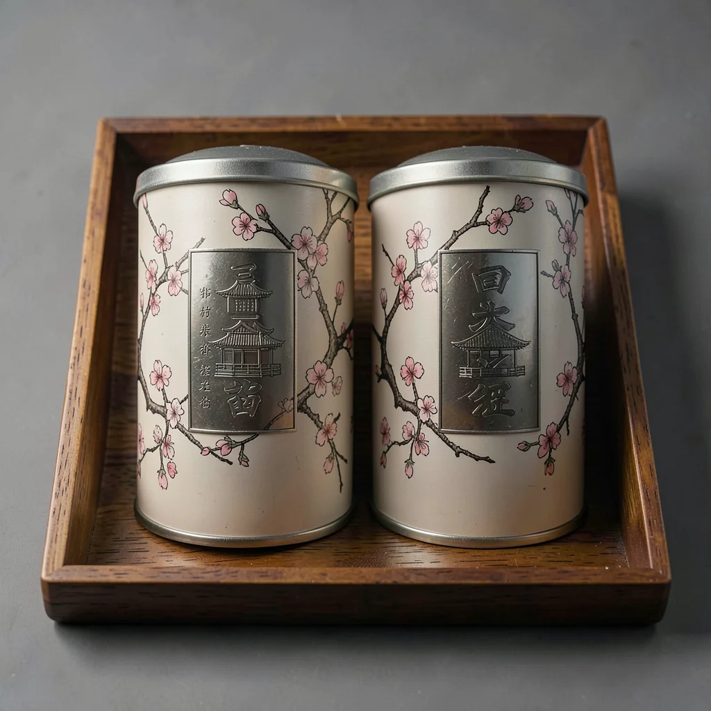 Cherry Blossom Tea Tin Symmetrical Pair