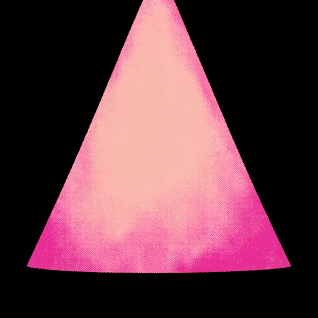 abstract halftone-banded silhouette of a single bold stage-spotlight-shroud in p