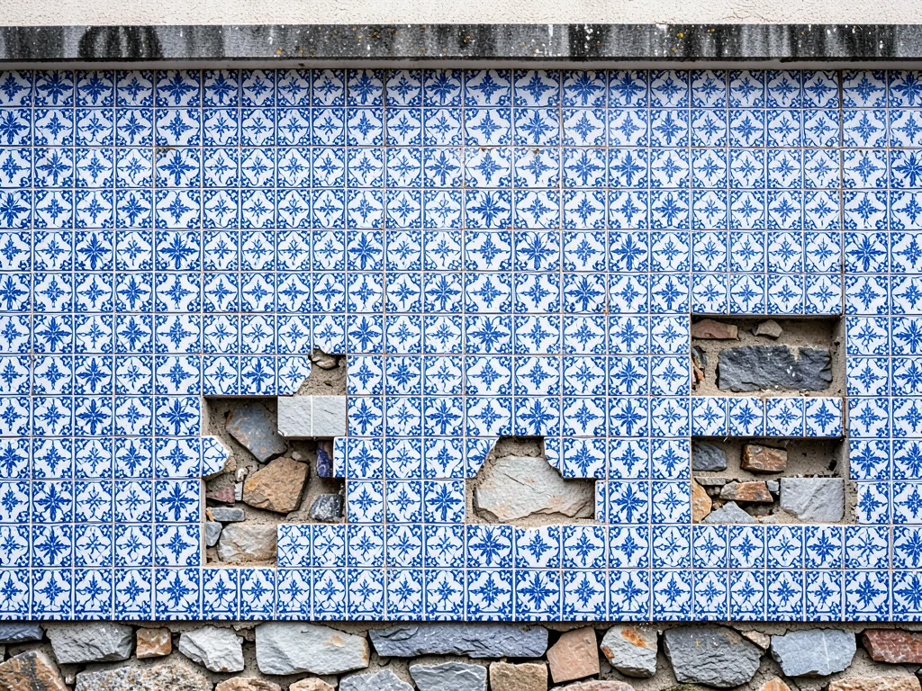 Missing Tile Voids — Stone Substrate Beneath Pattern Field