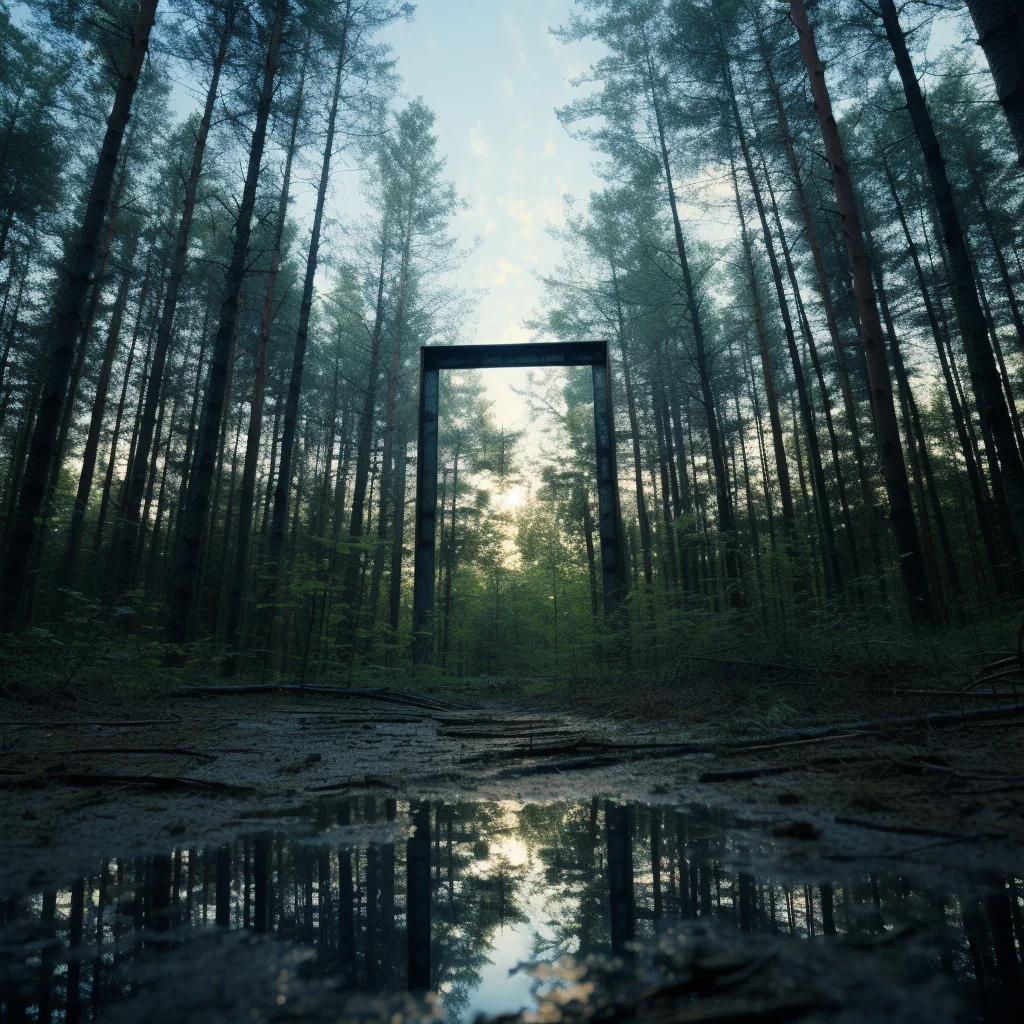 Photo A mirror placed flat on a forest floor reflects