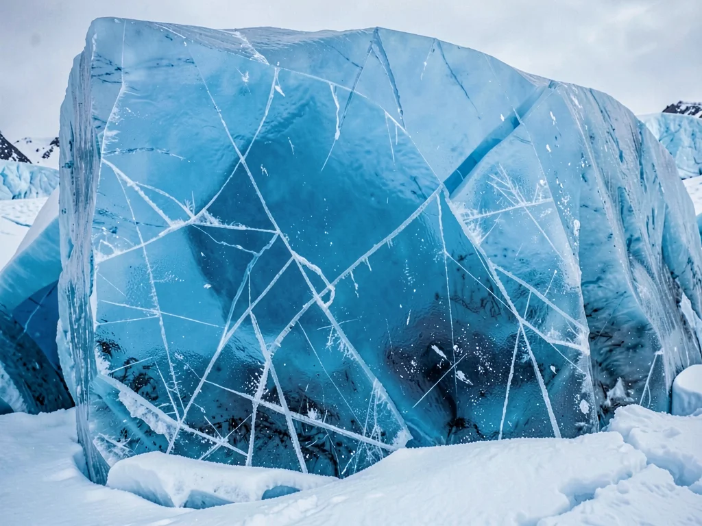 Crystal structure visible in ice block