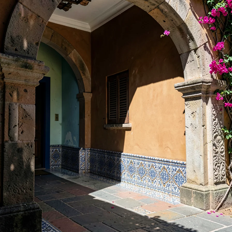 Ochre Plaster Wall with Indigo Shutter Recess