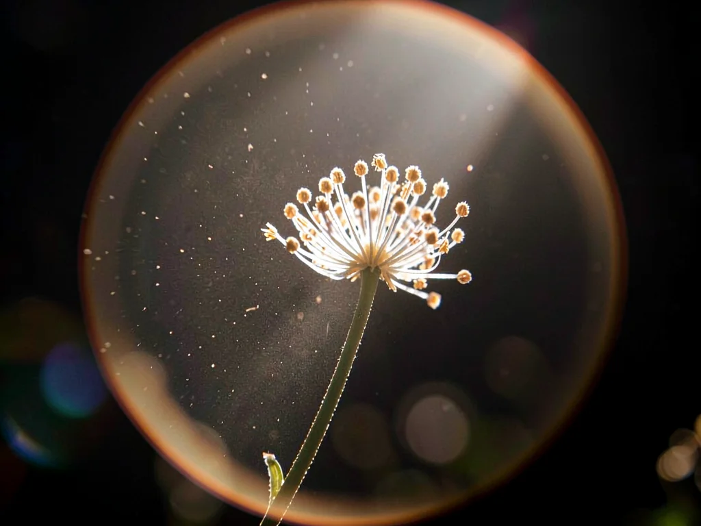 Flower stamen backlit showing pollen dust
