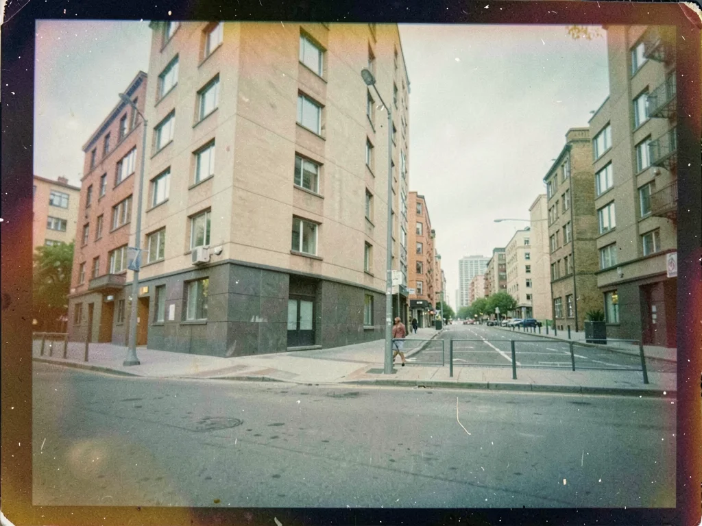 Urban scene with muted modern colors