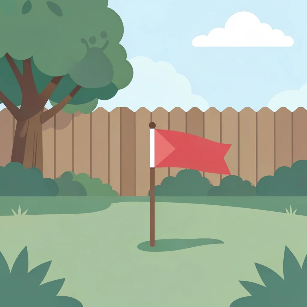 Flat vector composition of a backyard quest scene with virtual flag planted on t