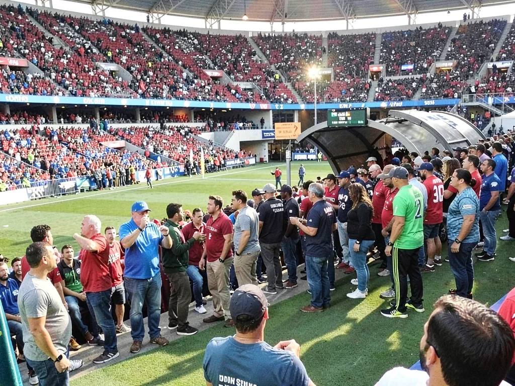 Crowd exiting stadium