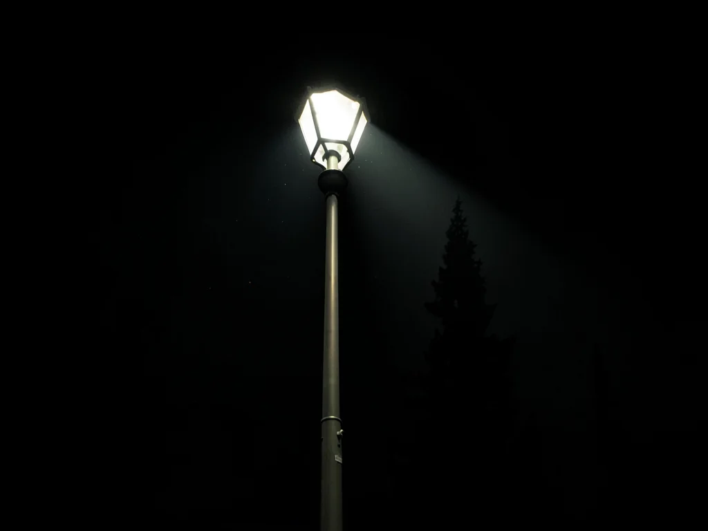 Street lamp creating cone of visibility