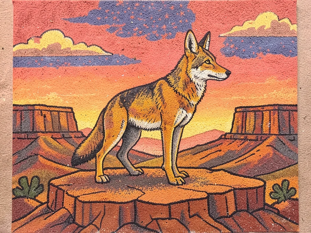 Coyote on desert mesa at sunset
