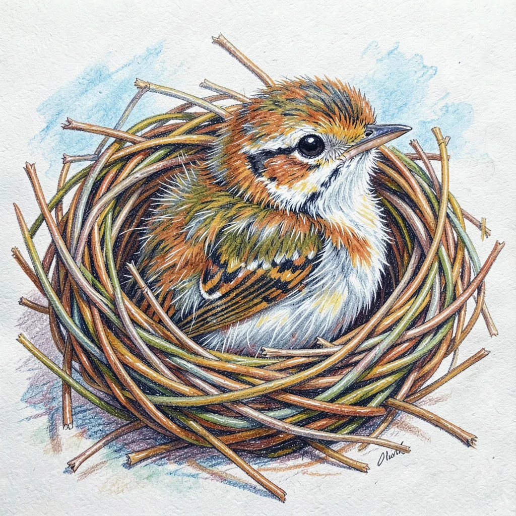 Baby bird with downy feathers