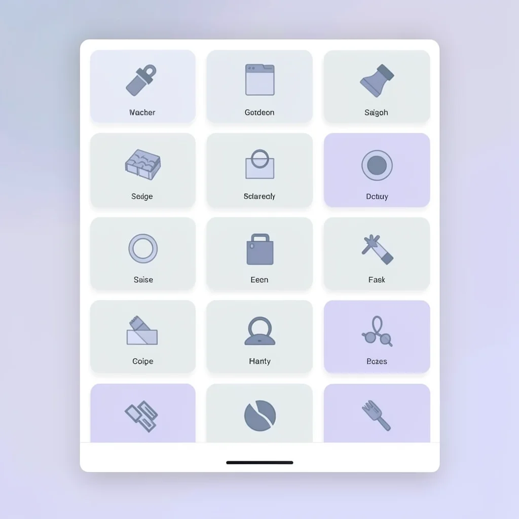 Flat UI app store screenshot of a session library scrollable feed, repeating til