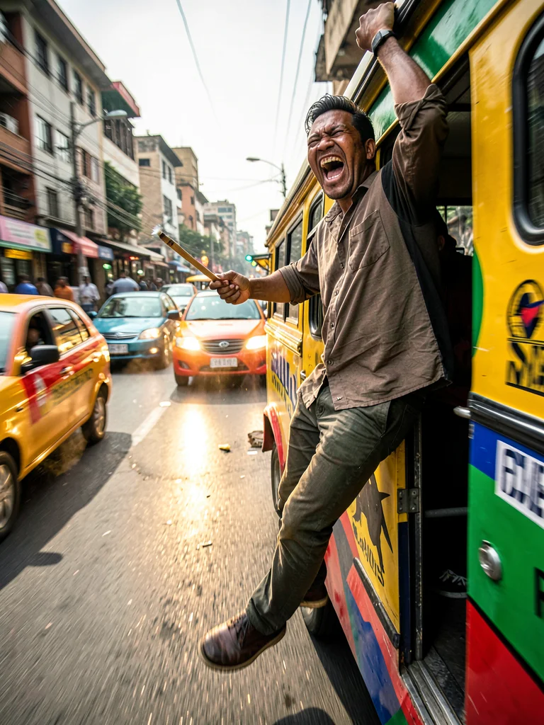 Kinetic Nairobi street energy, panned motion blur with sharp details, Conductor 