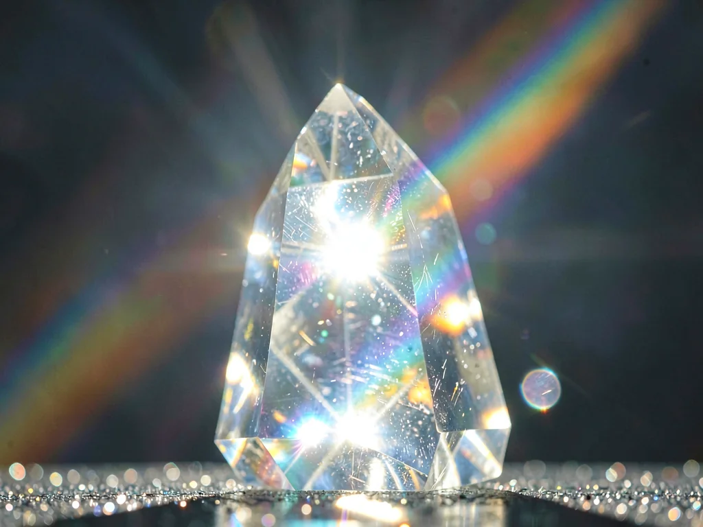 Morning sun through crystal creating brief spectrum