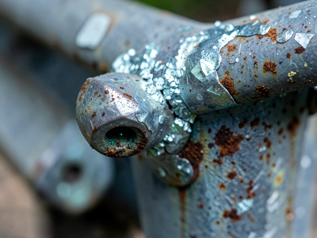 Guardrail zinc coating texture extreme closeup, crystalline galvanization patter