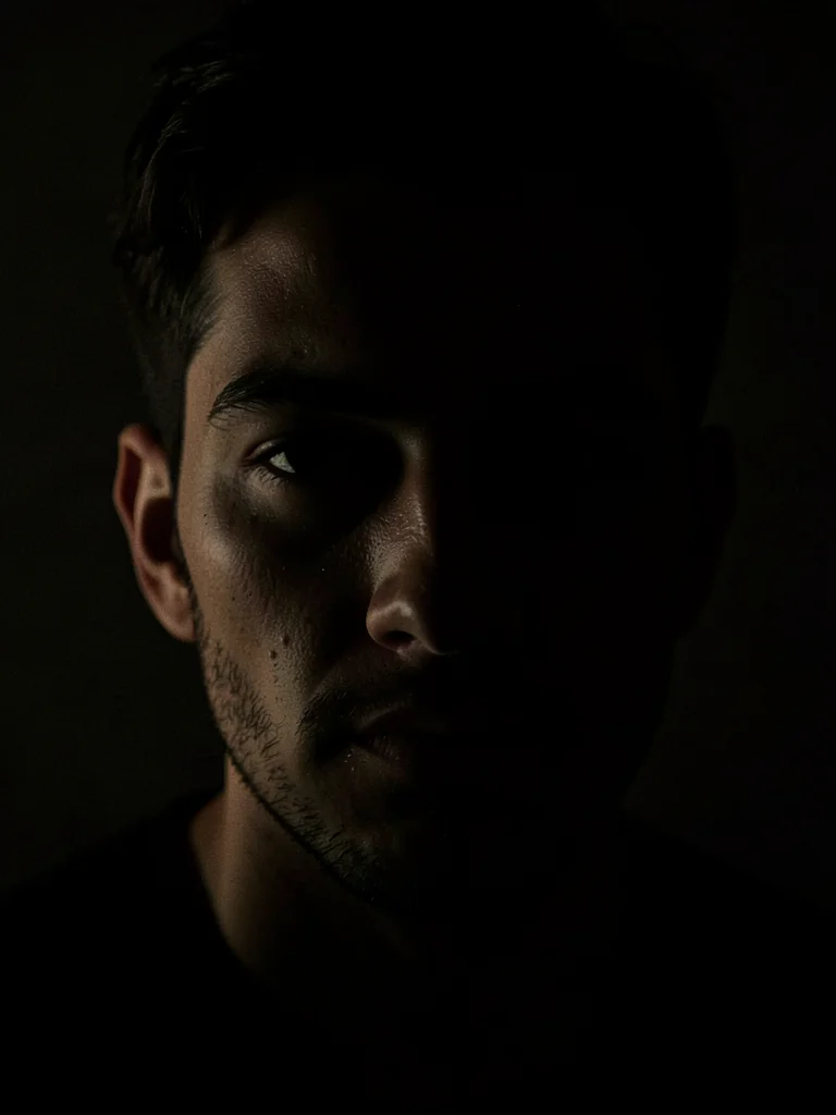 Face lit by phone screen in dark